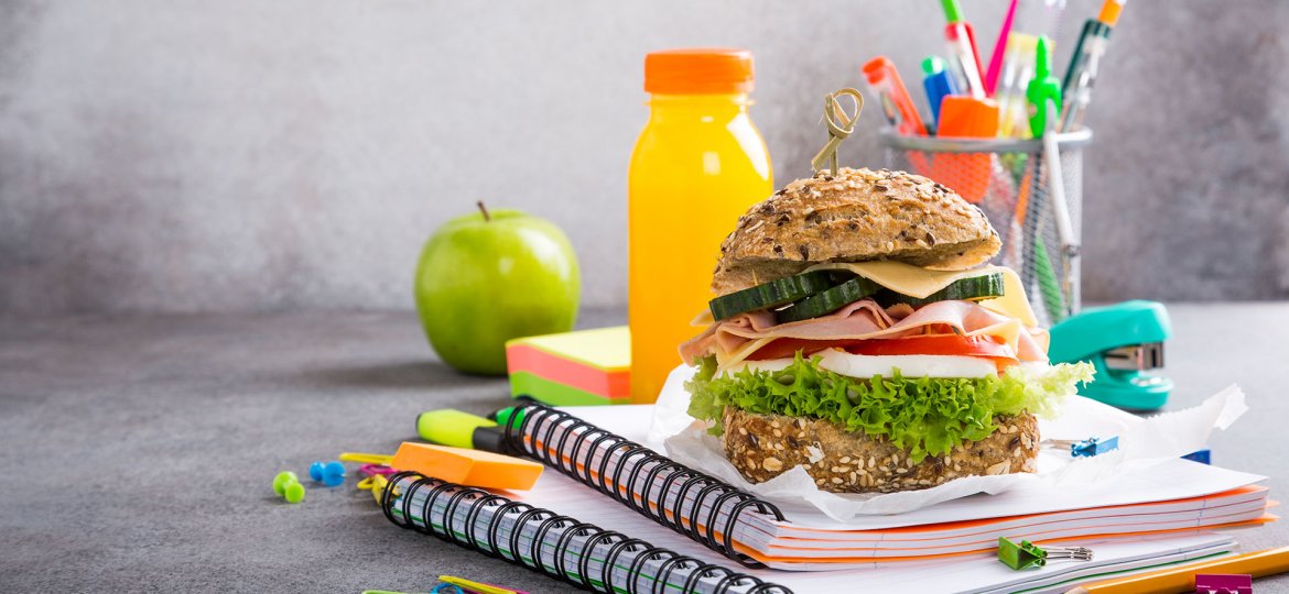 Healthy lunch for school with sandwich